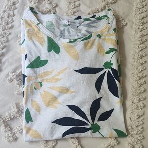 Liz Claiborne Leaf Pattern Tee - Green, Navy, Yellow